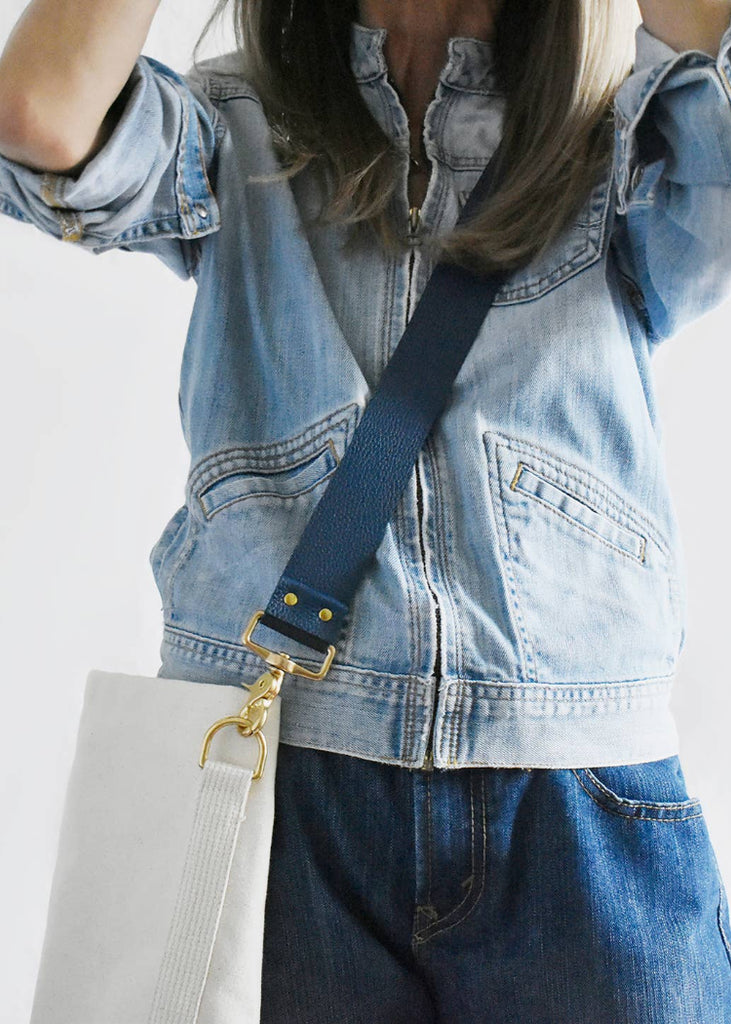 Celina Mancurti | Tote Bag with Leather Strap | Navy/Black