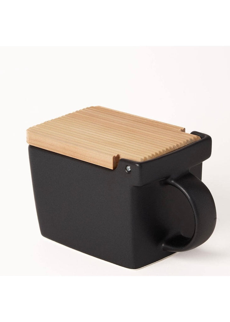 Ceramic Salt Box With Wooden Lid | Black