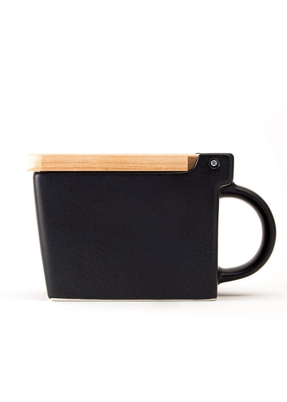 Ceramic Salt Box With Wooden Lid | Black