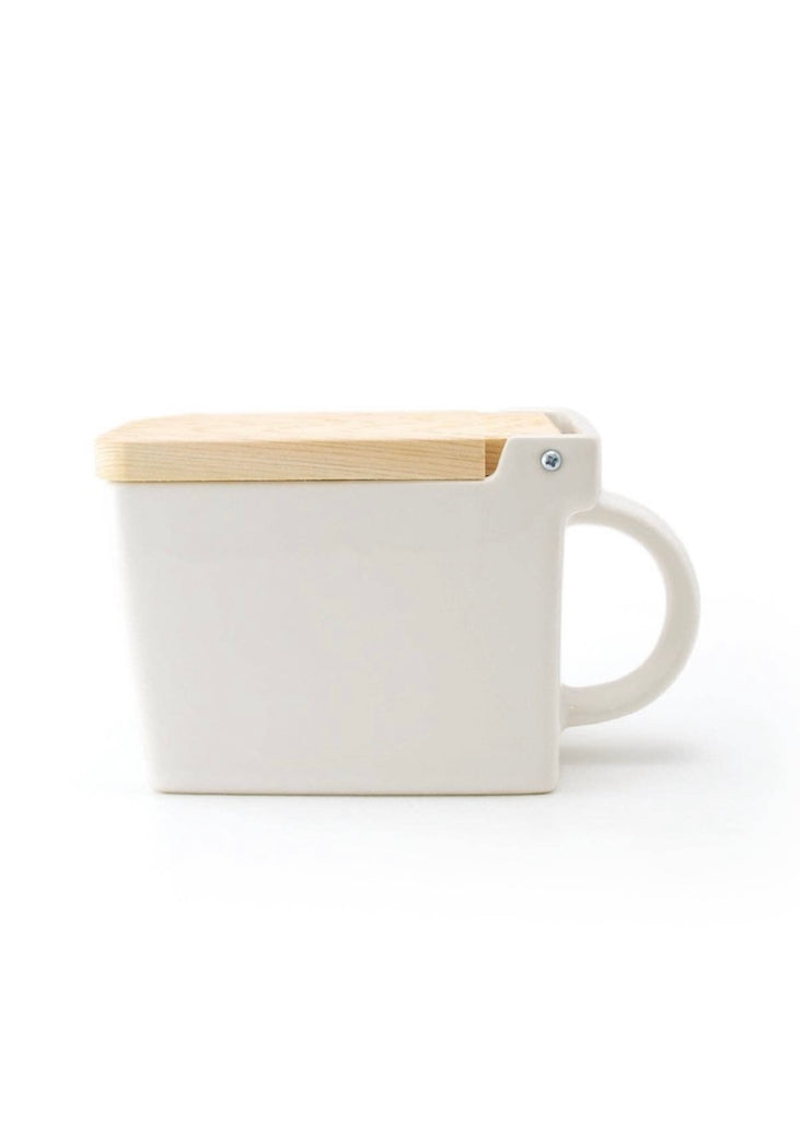 Ceramic Salt Box With Wooden Lid | White