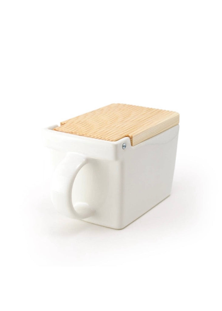 Ceramic Salt Box With Wooden Lid | White