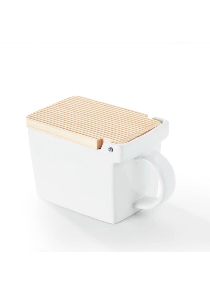Ceramic Salt Box With Wooden Lid | White