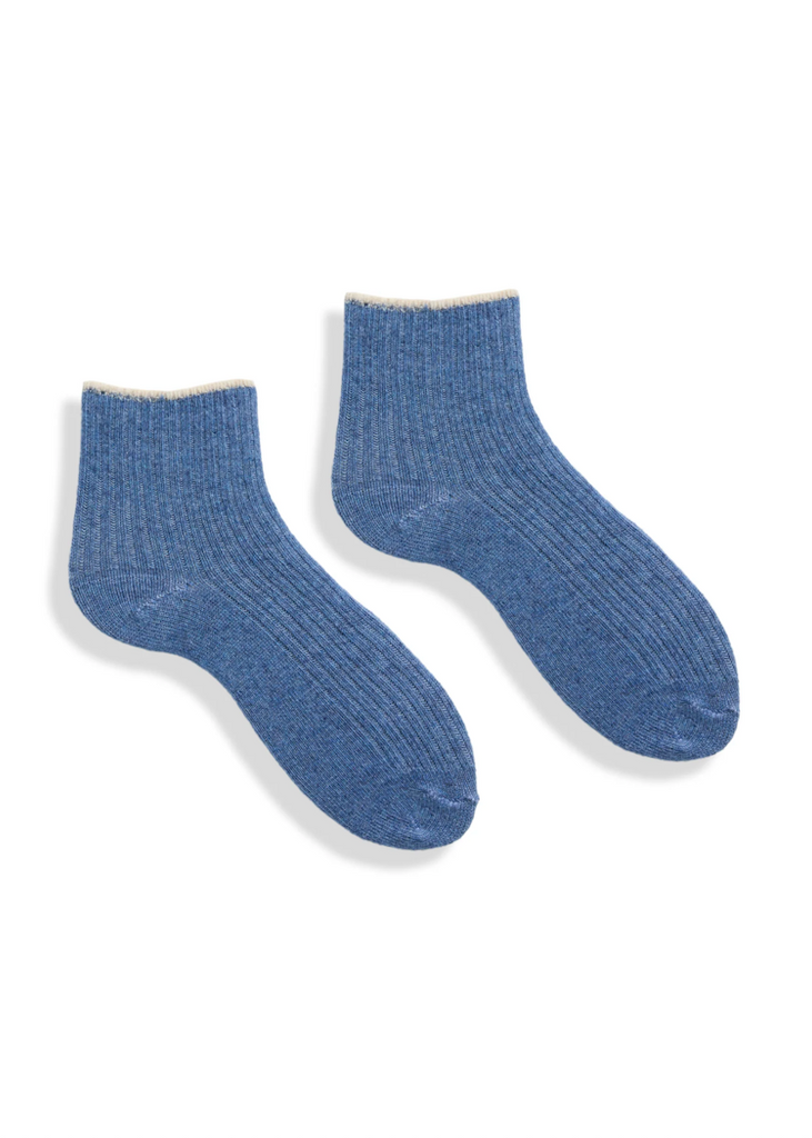 Lisa b. | Tipped Rib Wool Cashmere Shortie Socks - Chambray