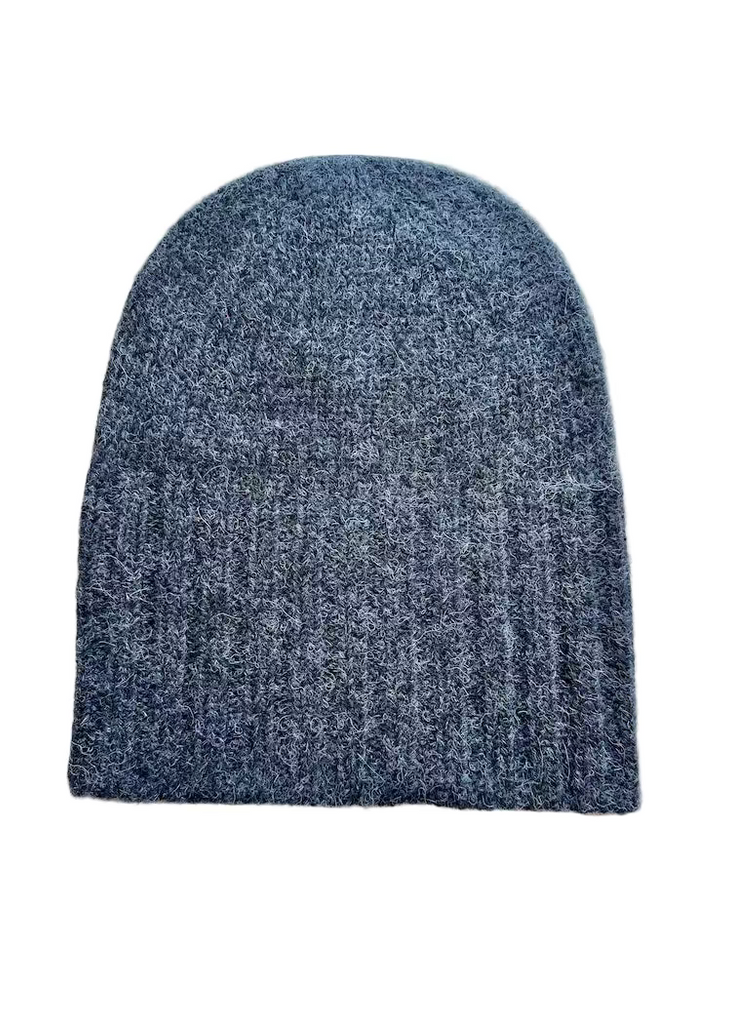 Alpaca Hand Knit Flat Hat Charcoal