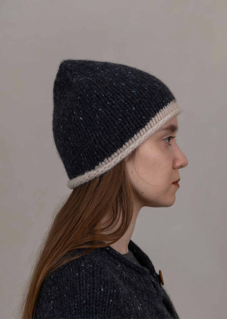 Oats + Rice | Cottage Hand-Knitted Rolled Edge Beanie | Moss