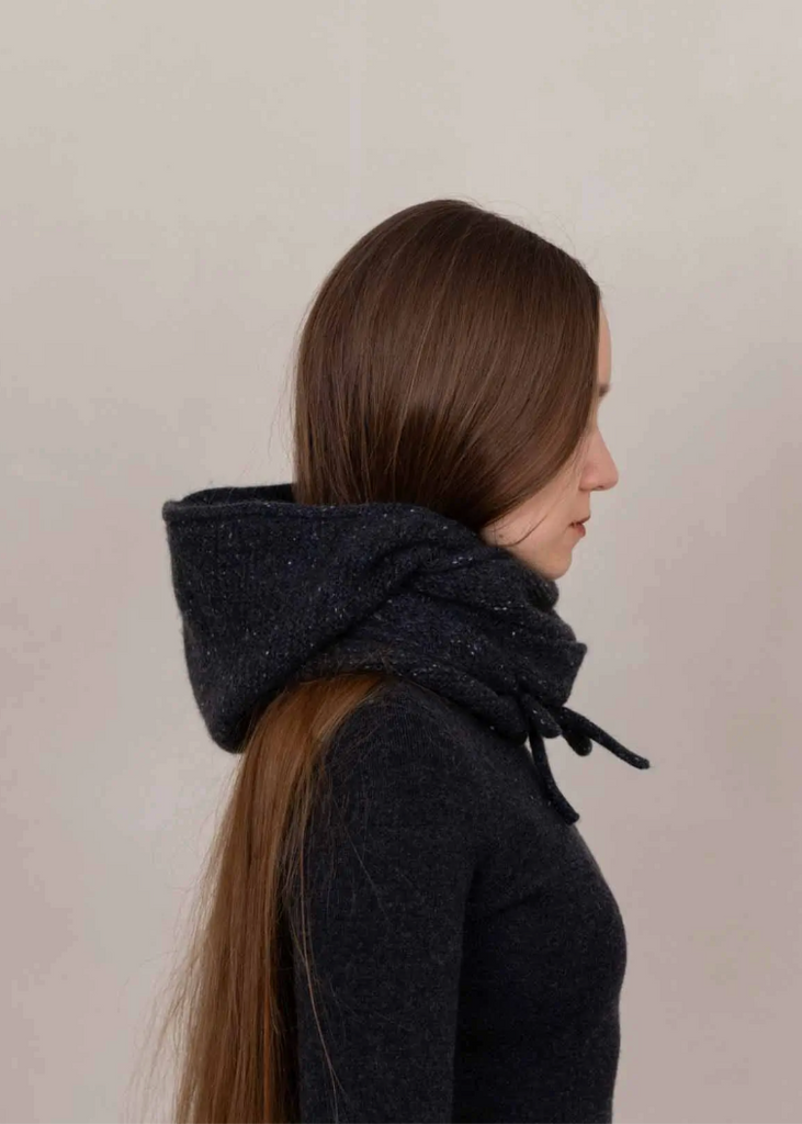 Oats + Rice | Eden Cashmere Hooded Scarf | Charcoal