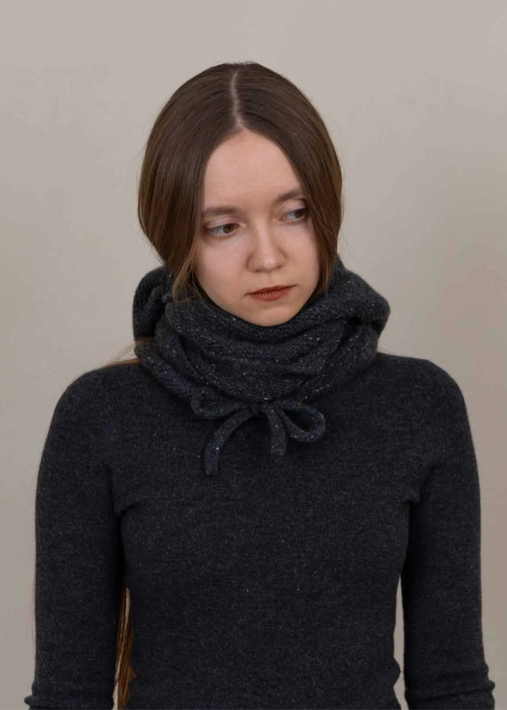 Oats + Rice | Eden Cashmere Hooded Scarf | Charcoal