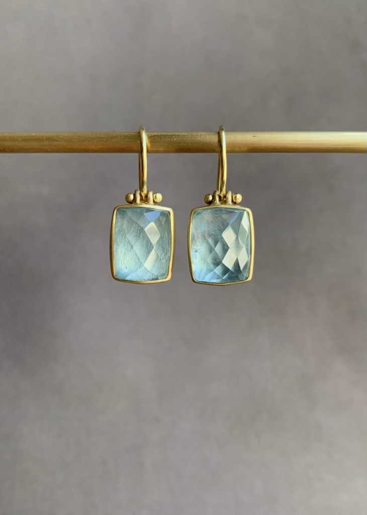 Monika Krol | Checker Cut Brazilian Aquamarine Earrings