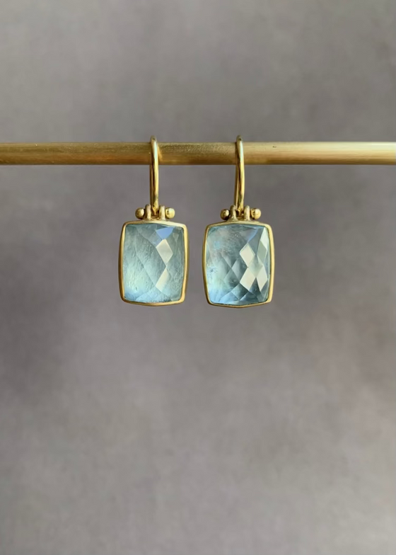 Monika Krol | Checker Cut Brazilian Aquamarine Earrings