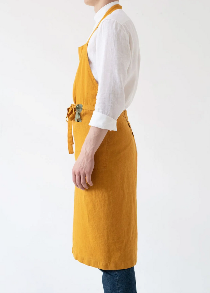 Chef Apron on Natural Linen | Mustard