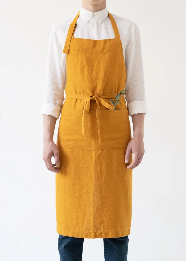 Chef Apron on Natural Linen | Mustard