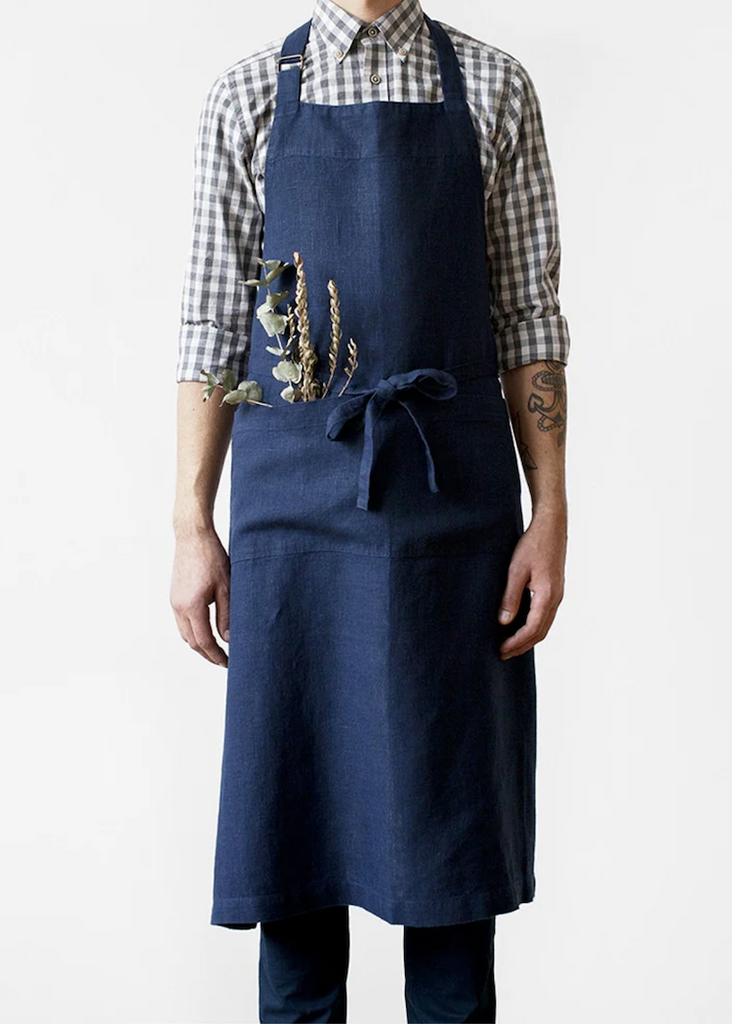 Chef Apron on Natural Linen | Navy