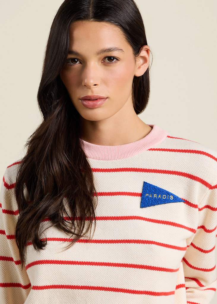 Trovata | Cleo Sweater in Antique White w/ Red