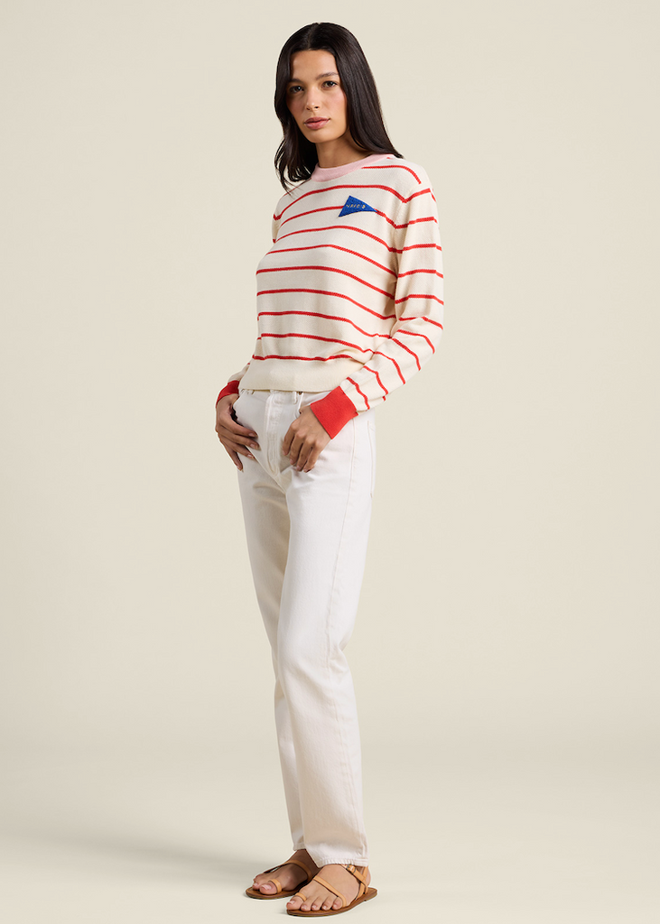 Trovata | Cleo Sweater in Antique White w/ Red