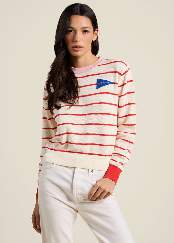 Trovata | Cleo Sweater in Antique White w/ Red