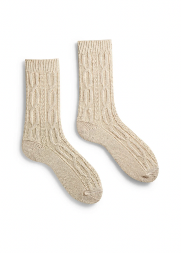 Cable Wool Cashmere Crew Sock
