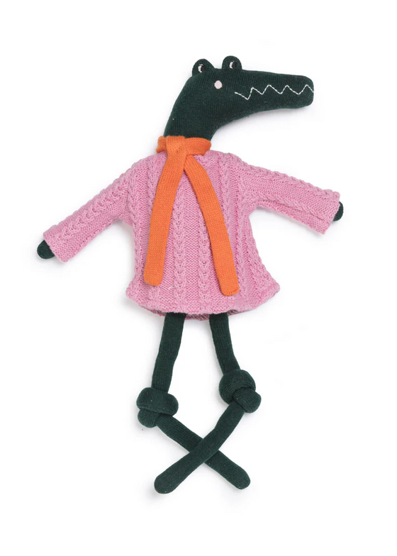 Sophie Home | Cotton Knit Stuffed Animal Ragdoll | Pink Crocodile