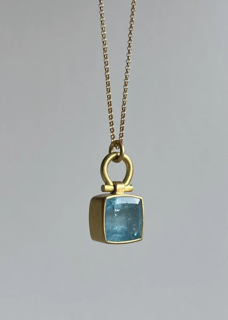Monika Krol | Cushion Cut Brazilian Aquamarine Pendant Necklace