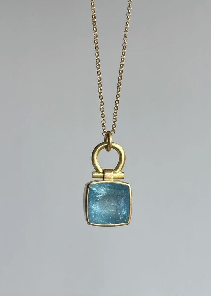 Monika Krol | Cushion Cut Brazilian Aquamarine Pendant Necklace