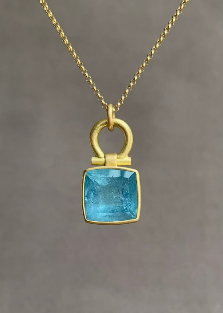 Monika Krol | Cushion Cut Brazilian Aquamarine Pendant Necklace