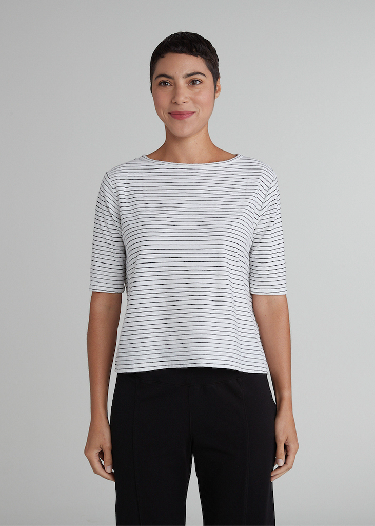Cut Loose | Elbow Sleeve Top | Black + White Stripe