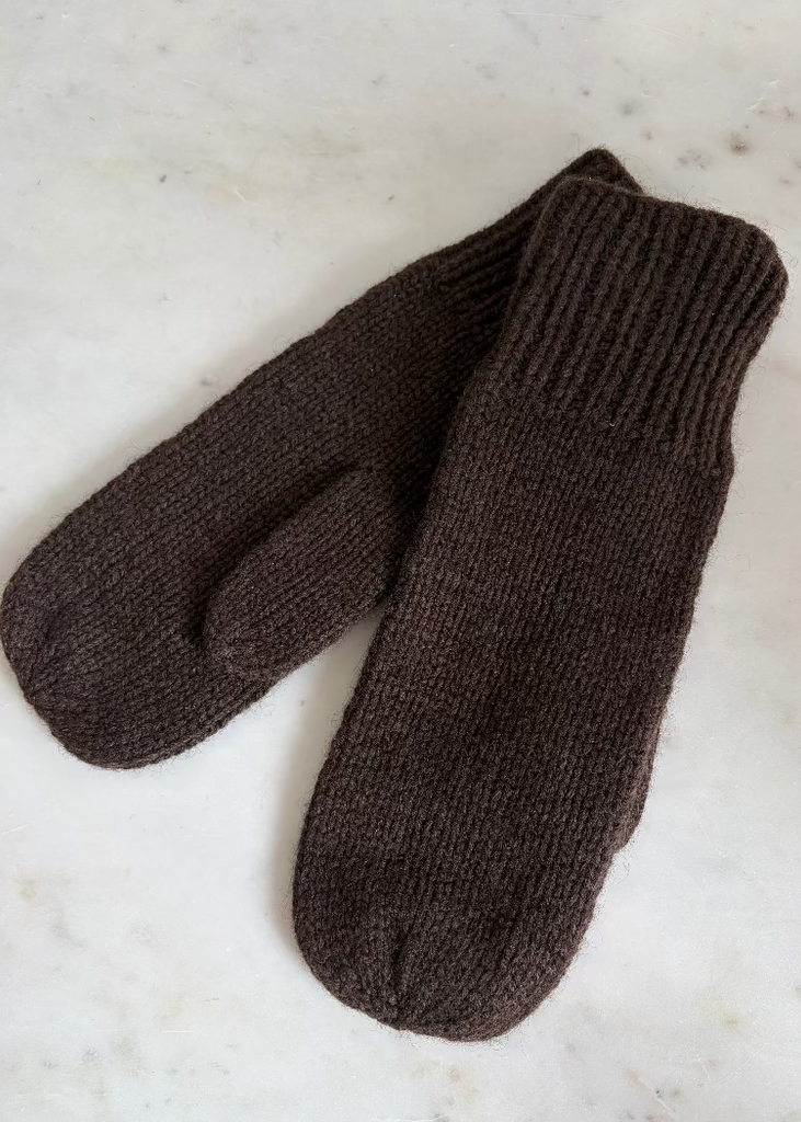 Dinadi | Yak Handknit Mittens | Dark Brown