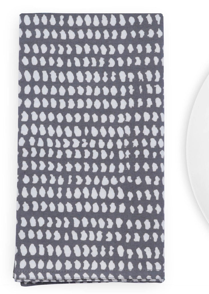 Dark Gray + White Dot Block Print Napkins | S/4