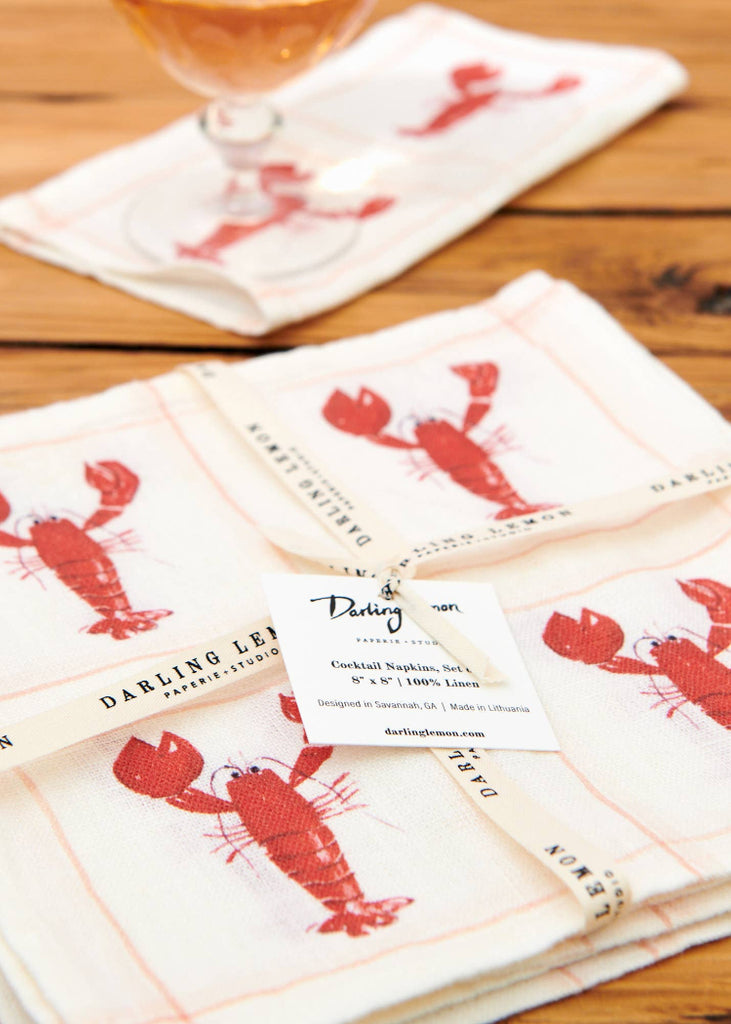 Darling Lemon | Lobsters Cocktail Napkins | Set of 4