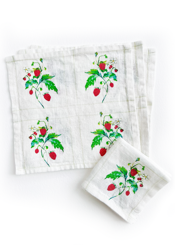 Darling Lemon | Wild Strawberries Cocktail Napkins | Set of 4