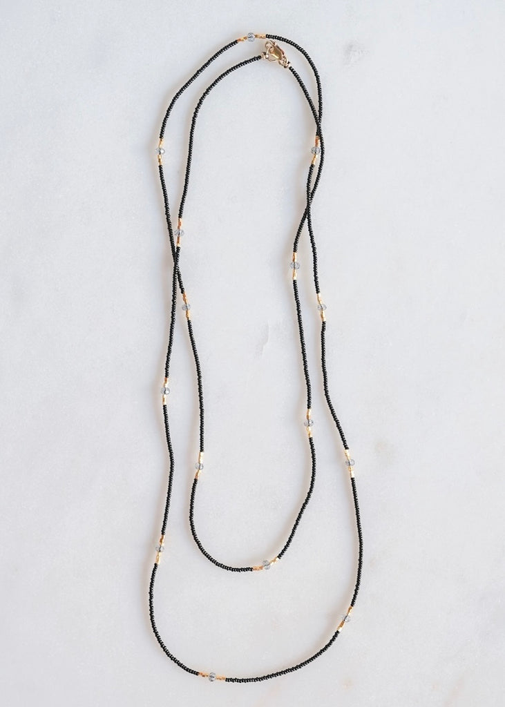 Debbie Fisher | Black Seed, Gold Vermeil + Grey Quartz Long Necklace