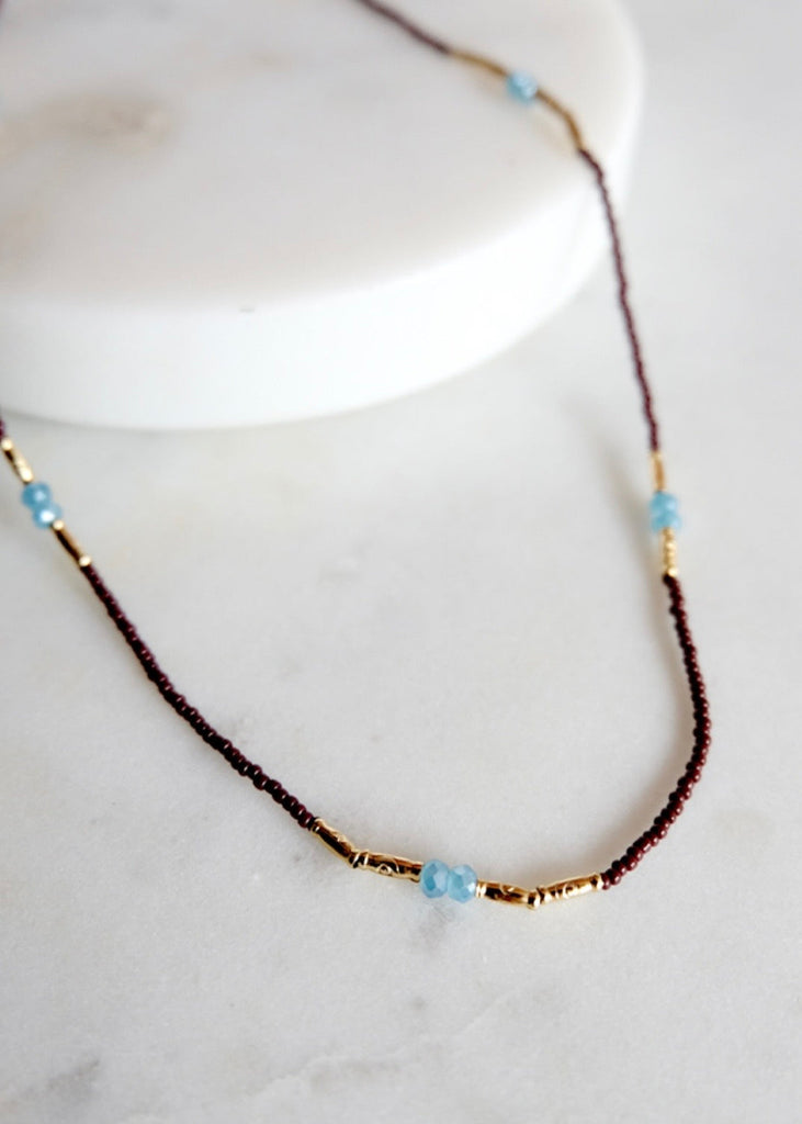 Debbie Fisher | Brown Seed + Blue Quartz Necklace