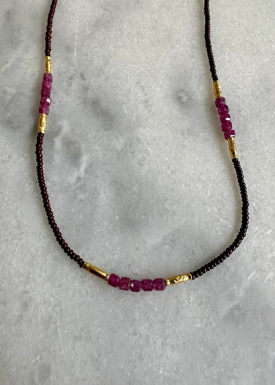 Debbie Fisher | Brown + Ruby Seed Necklace