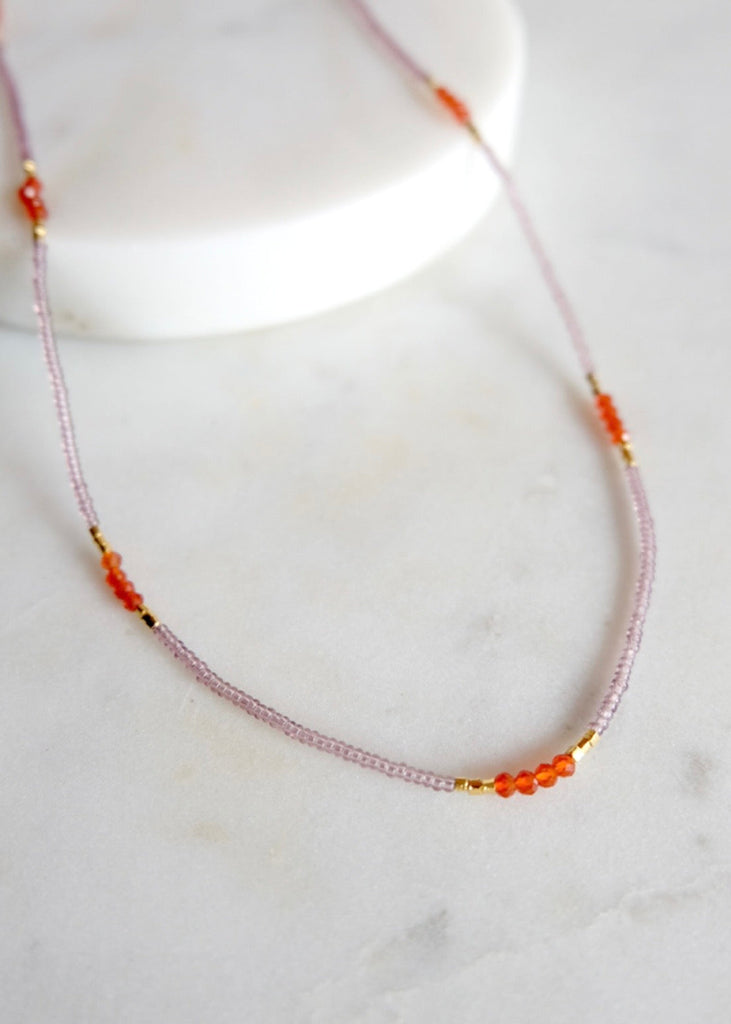 Debbie Fisher | Clear Pink Seed + Carnelian Bead Necklace