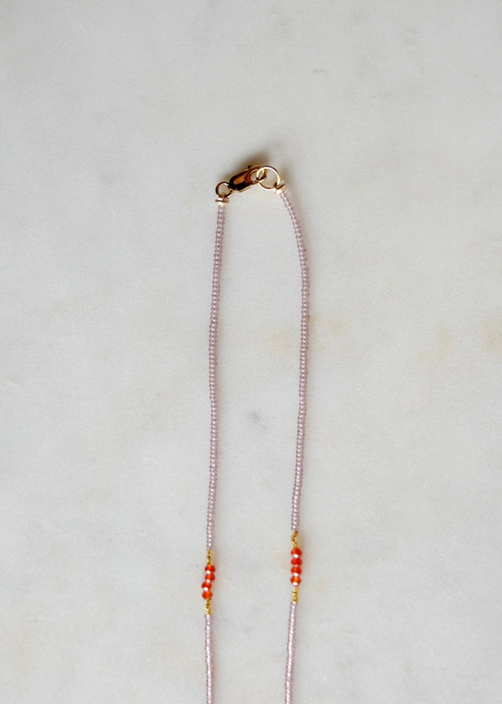 Debbie Fisher | Clear Pink Seed + Carnelian Bead Necklace