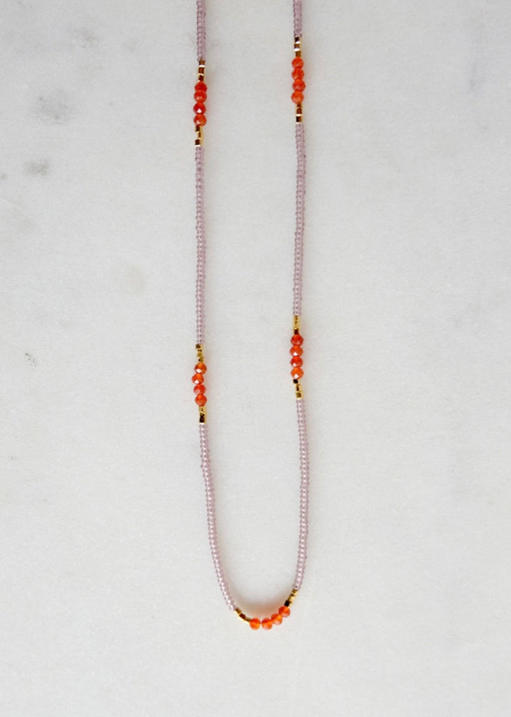 Debbie Fisher | Clear Pink Seed + Carnelian Bead Necklace