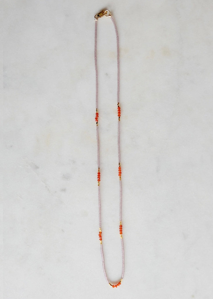 Debbie Fisher | Clear Pink Seed + Carnelian Bead Necklace