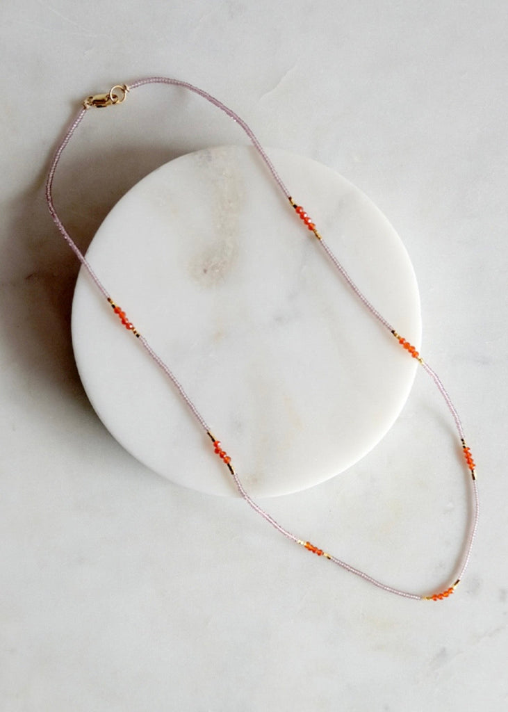 Debbie Fisher | Clear Pink Seed + Carnelian Bead Necklace