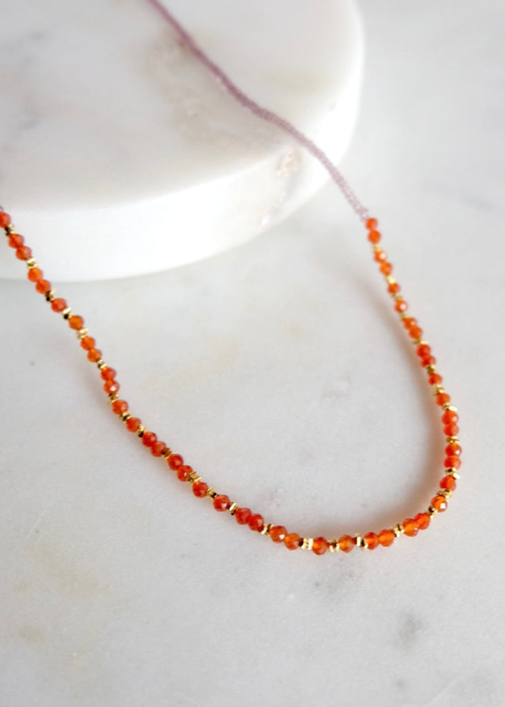 Debbie Fisher | Clear Pink Seed, Carnelian + Vermeil Bead Necklace