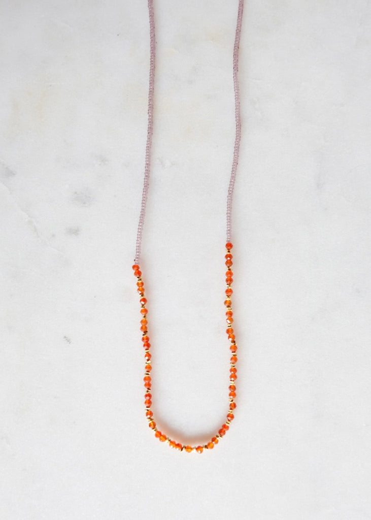 Debbie Fisher | Clear Pink Seed, Carnelian + Vermeil Bead Necklace