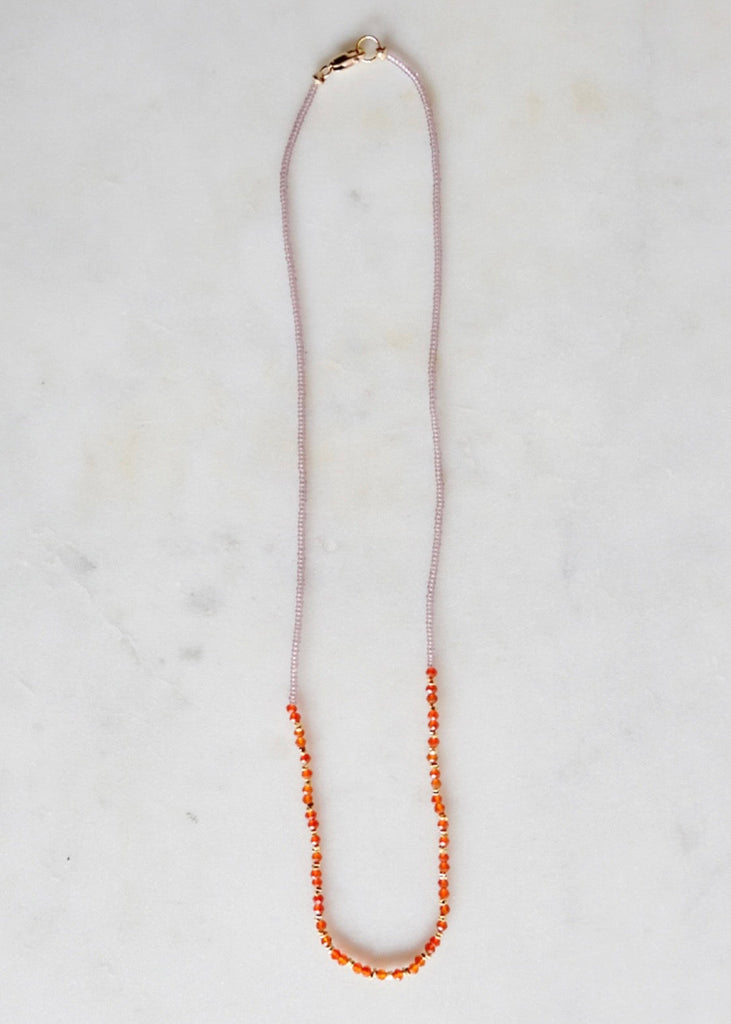 Debbie Fisher | Clear Pink Seed, Carnelian + Vermeil Bead Necklace