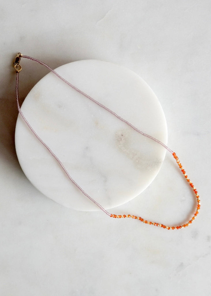 Debbie Fisher | Clear Pink Seed, Carnelian + Vermeil Bead Necklace