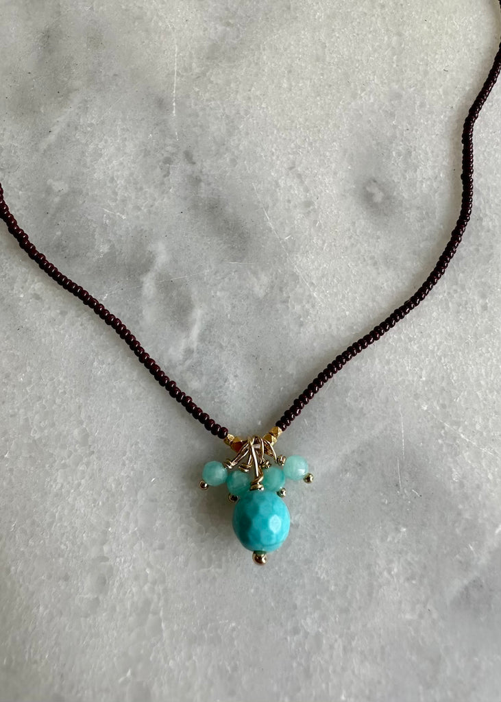 Debbie Fisher | Dark Brown Seed Bead with Amazonite + Turquoise Necklace