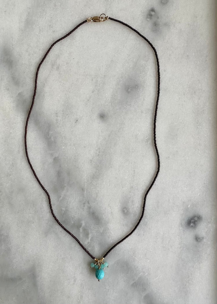 Debbie Fisher | Dark Brown Seed Bead with Amazonite + Turquoise Necklace