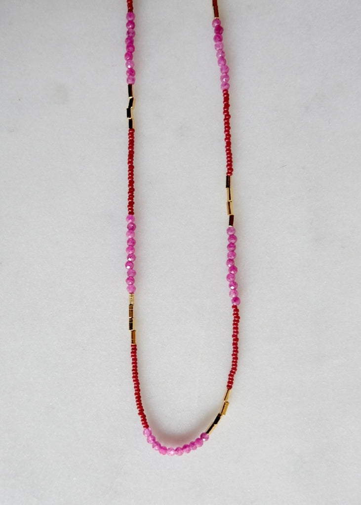 Debbie Fisher | Dark Brown Seed, Ruby + Gold Vermeil Bead Necklace