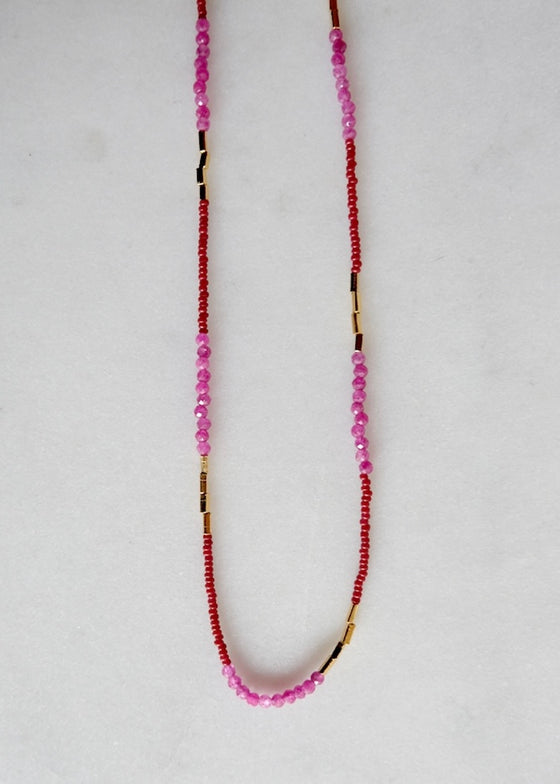 Debbie Fisher | Dark Brown Seed, Ruby + Gold Vermeil Bead Necklace