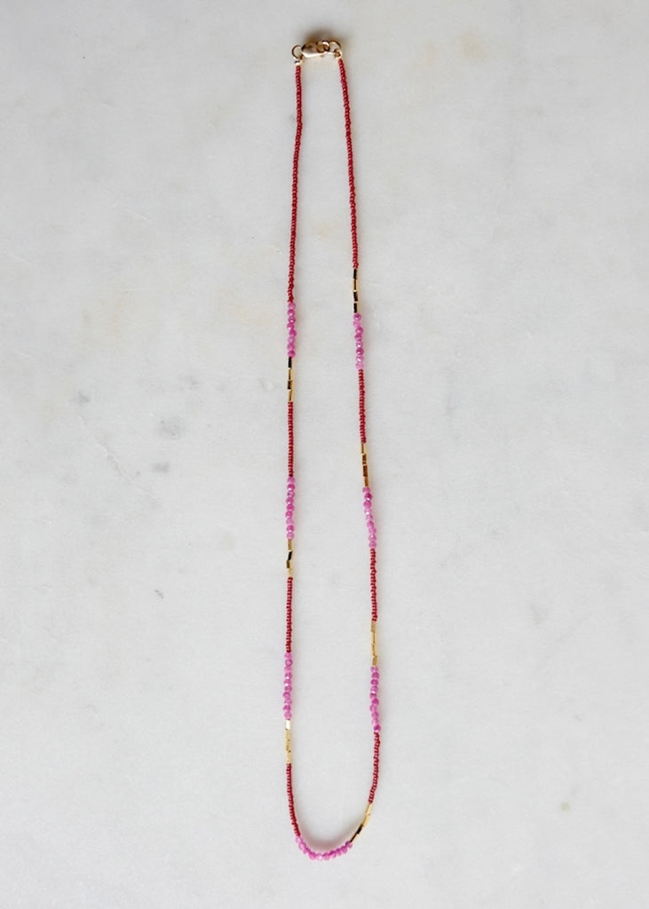 Debbie Fisher | Dark Brown Seed, Ruby + Gold Vermeil Bead Necklace