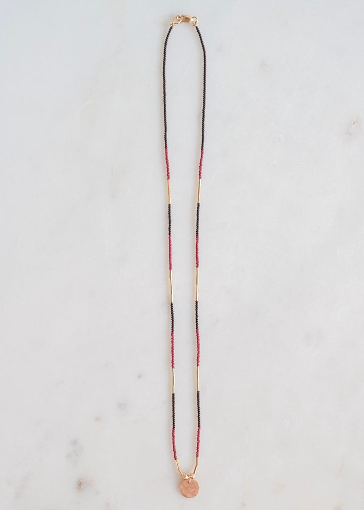 Debbie Fisher | Dark Brown + Red Seed Charm Necklace