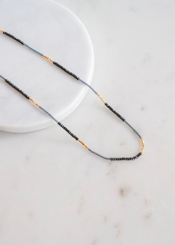 Debbie Fisher | Grey Seed, Gold Vermeil + Black Spinel Necklace