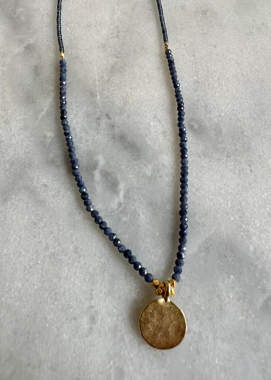 Debbie Fisher | Grey Seed + Sapphire Necklace