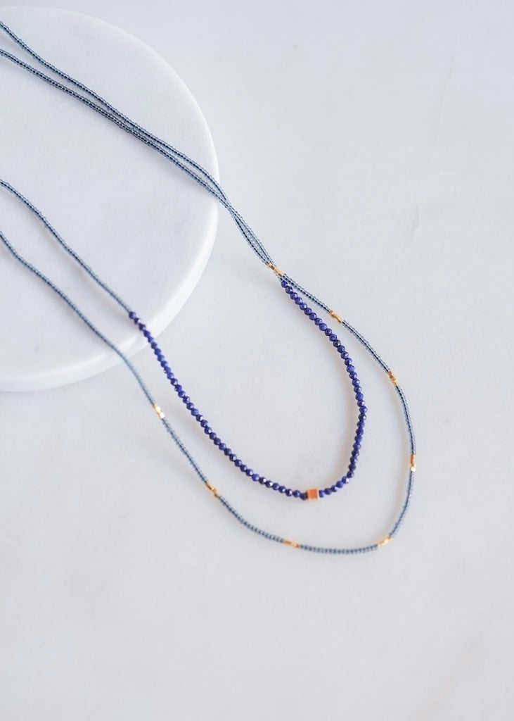 Debbie Fisher | Seed Bead + Gold Vermeil Double Necklace with Lapis